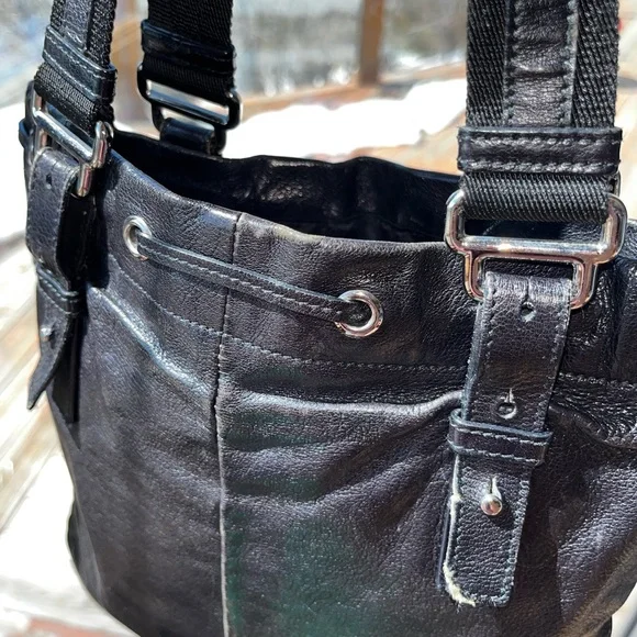 YSL: Studded Drawstring Leather Kahala Tote Bag - Picture 11 of 17